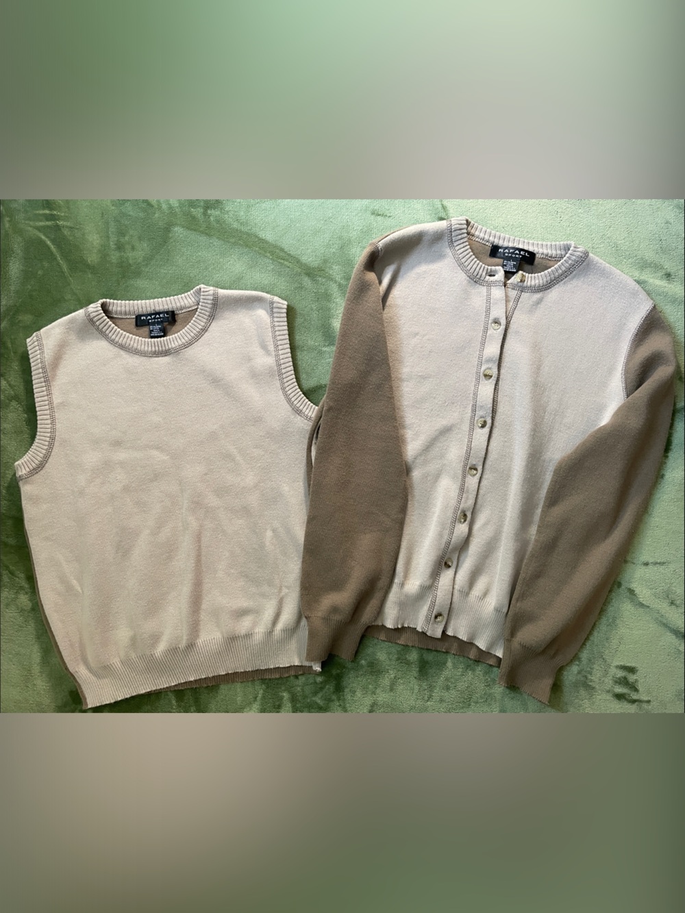 Rafael Sport Two-Piece Knit Set in Cream and Brown Sleeves Size Boys L